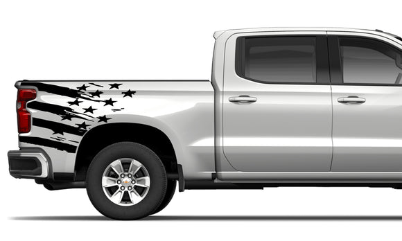 Rear bed US flag sticker, vinyl design for Chevrolet Silverado decal 2019 - Present