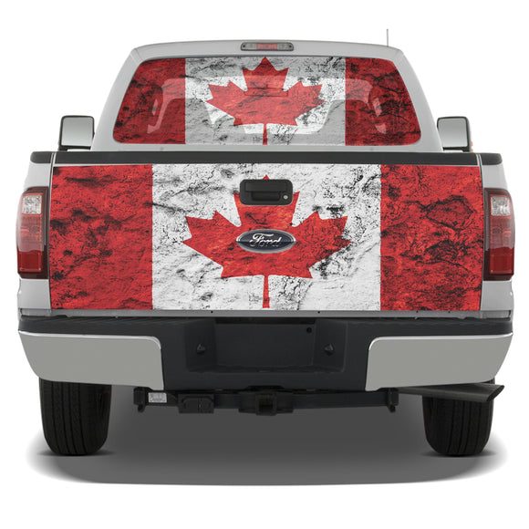 Decal Graphic Canada Flag perforate window and Tailgate Compatible with Ford F250 2013-Present
