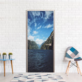 Door Sticker Cover Ideas Mountains Lake printed Wallpaper