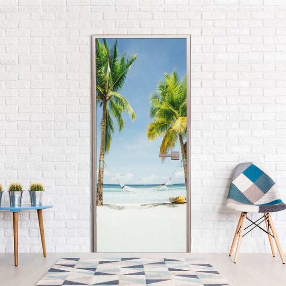 Design Ideas for Door Cover Exotic Beach Palms Vinyl printed Wallpaper
