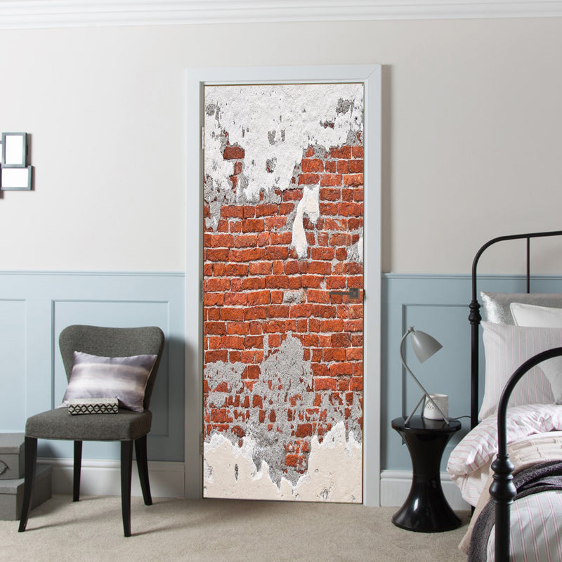 Door Cover with Decal Vinyl Old Brick Wall  printed Wallpaper