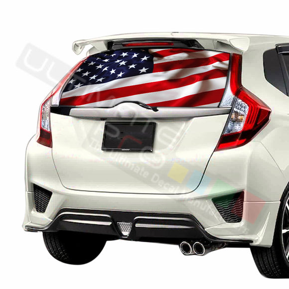 USA Flag graphics Perforated Decals Honda Fit 2016-Present