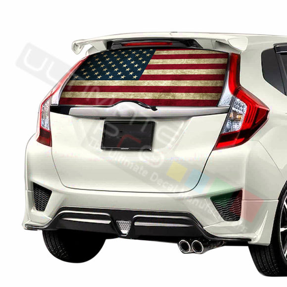 USA Flag 1 graphics Perforated Decals Honda Fit 2016-Present