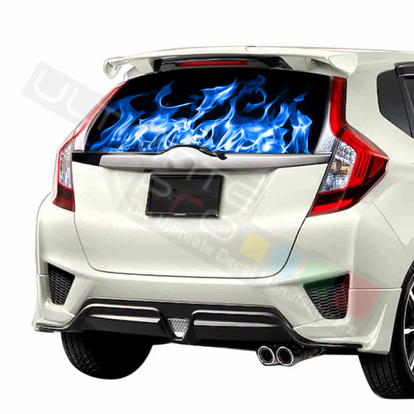 Blue Fire Perforated Decals stickers compatible with Honda Fit