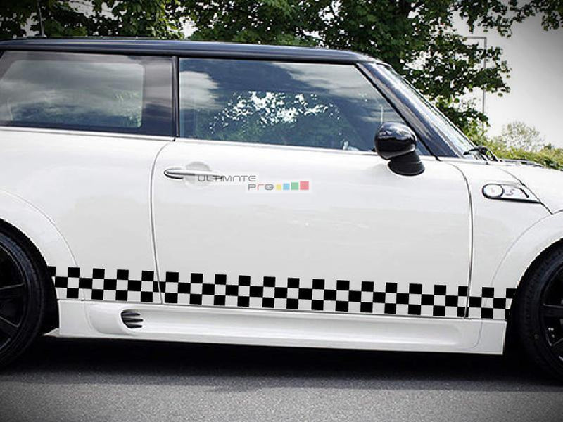 Racing Checkered Flag Side Stripes Sticker Graphic Mini Cooper decals