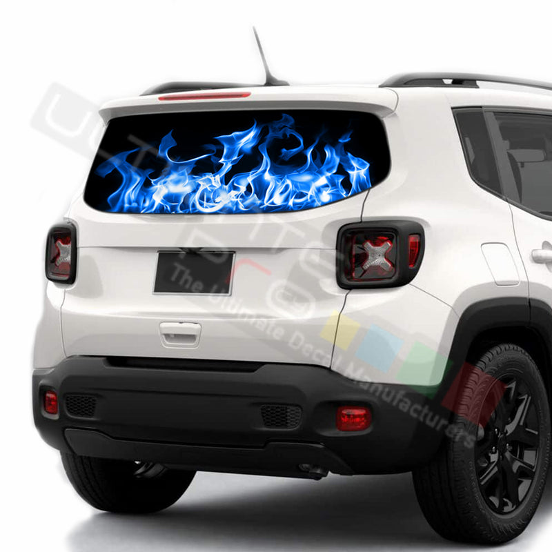 Blue Fire Perforated Decals stickers compatible with Jeep Renegade