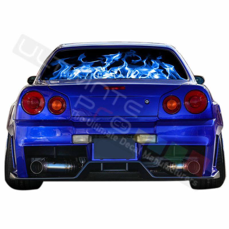 Blue Fire Perforated Decals compatible with Nissan Skyline