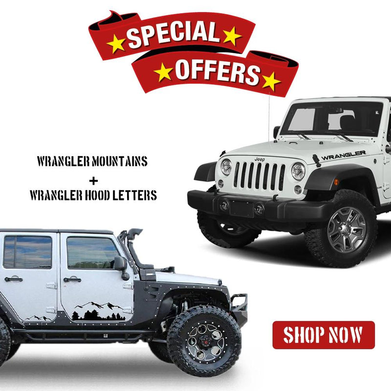 Mountains Decal sticker & wrangler letters Compatible with Jeep Wrangler JK,JL 2007-Present