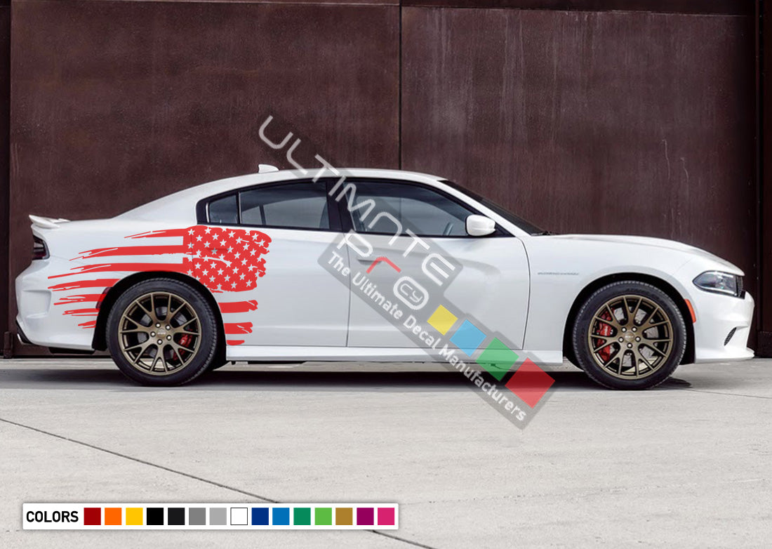 Blue Red Line American Flag Decal For Dodge Charger 2011-2022 Quarter Window