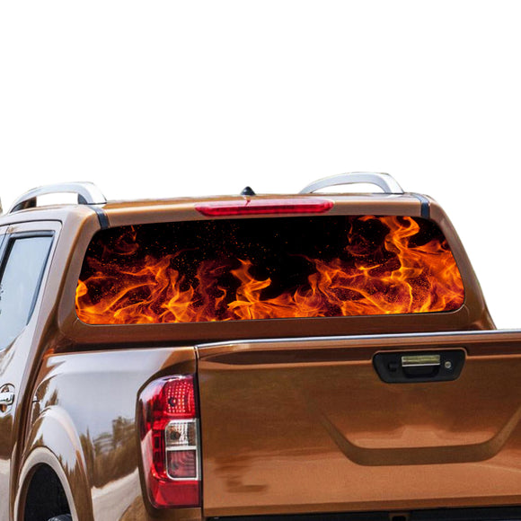 Flames Rear Window Perforated for Nissan Navara decal 2012 - Present