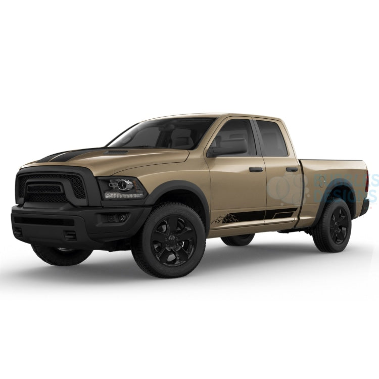 Mountains Side Stripes Decals Graphics Vinyl For Dodge Ram Quad Cab 1500 Black / 2019-Present Side