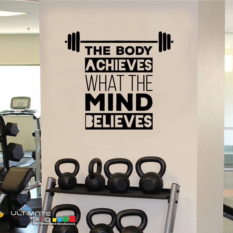 Sticker Decor Ideas for gym Quotes Motivation The Body Achieves What 