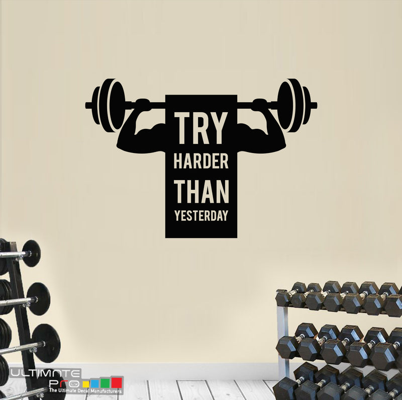 Sticker Decor Ideas for gym Quote Motivation Try Harder Than Yesterday