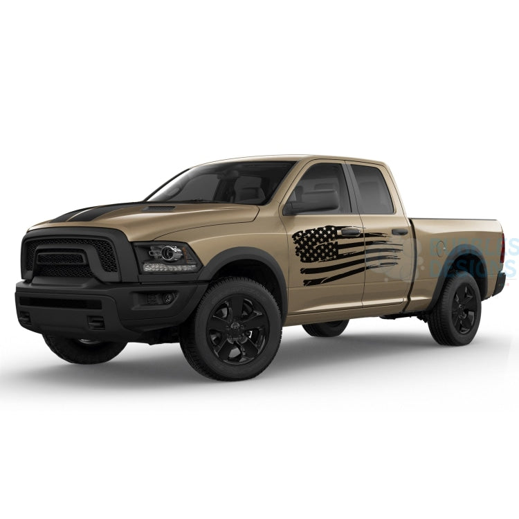 Usa Side Decals Graphics Vinyl For Dodge Ram Quad Cab 1500 Black / 2019-Present Side Door Sticker